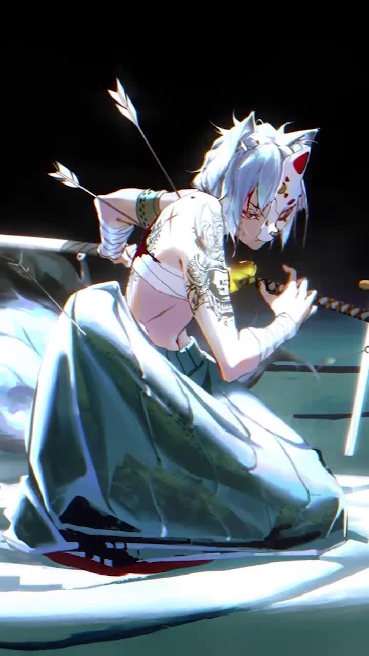 iPhone and Android Kitsune Samurai Katana Mask Phone Live Wallpaper