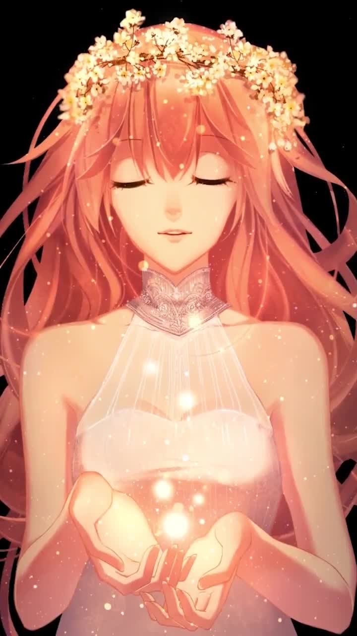 iPhone and Android Anime Girl Wearing Flower Crown Phone Live Wallpaper