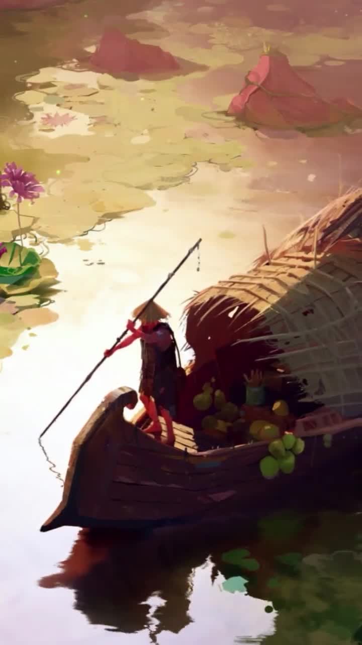 Android  iOS iphone Mobile Boat In Water Lilies Pond Free Live Wallpaper