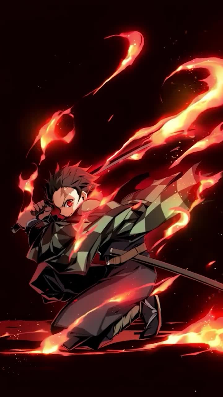 iPhone And Android Kamado Tanjiro Fire Katana Theme Kimetsu No Yaiba Phone Live Wallpaper