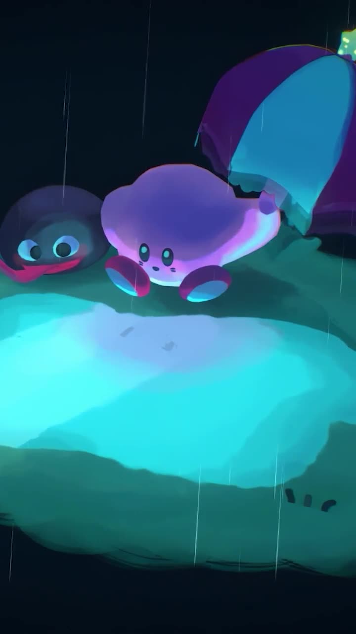 iPhone And Android Kirby And Gooey In The Rain Pokemon Phone Live Wallpaper