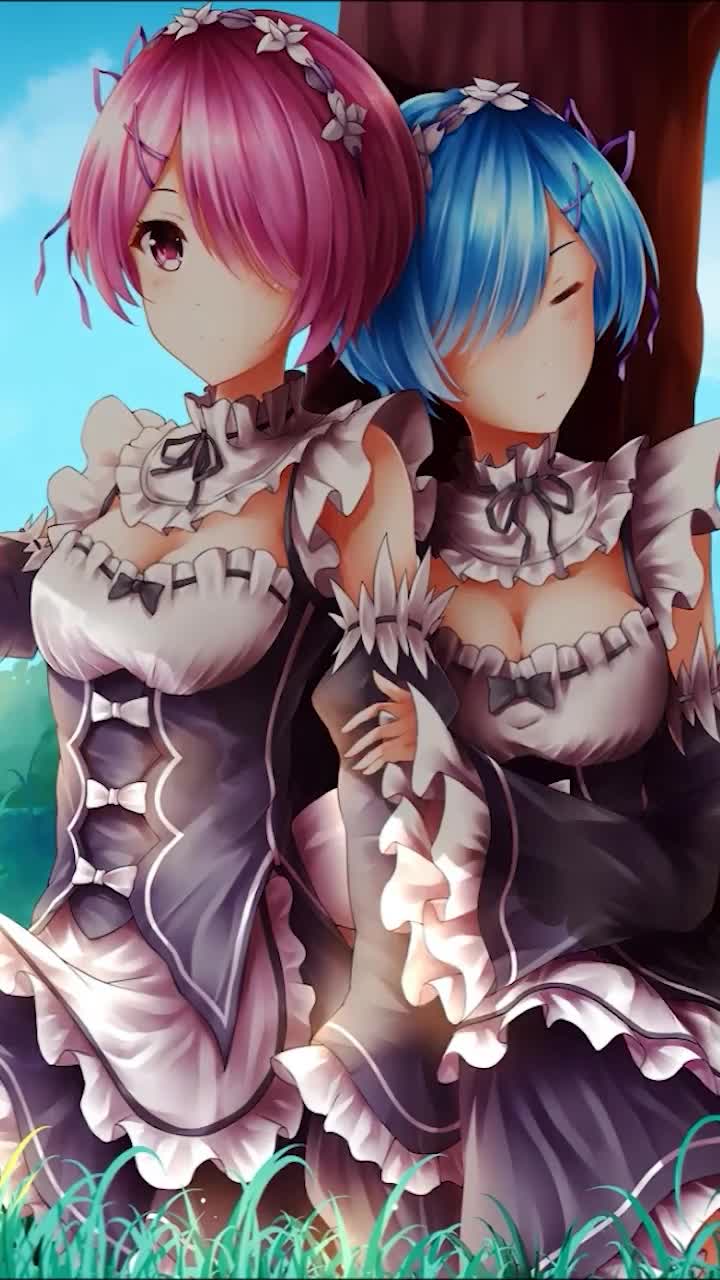 iPhone And Android Ram And Rem Sitting Together Under The Tree Re Zero Phone Live Wallpaper