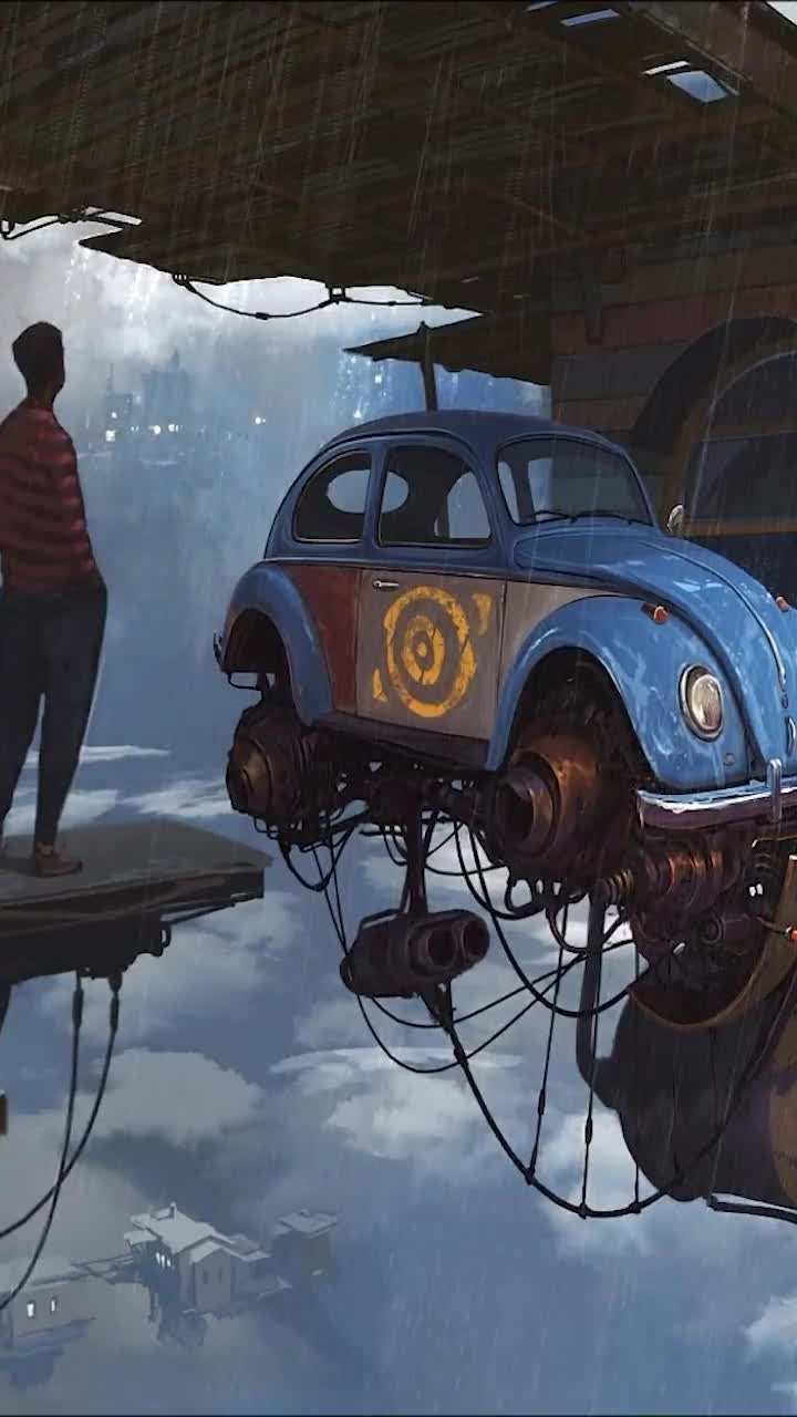 iPhone  Android Sky Rain Future House Car Phone Live Wallpaper