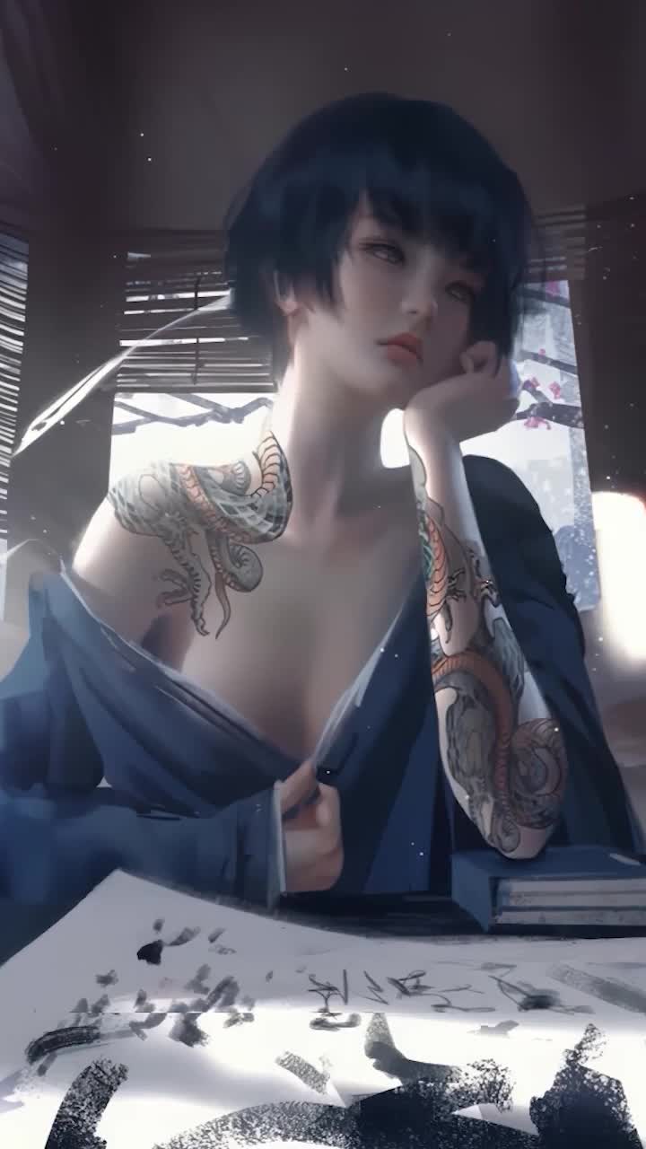 iPhone and Android Jade Sitting In Living Room Tattoo Ghostblade Phone Live Wallpaper