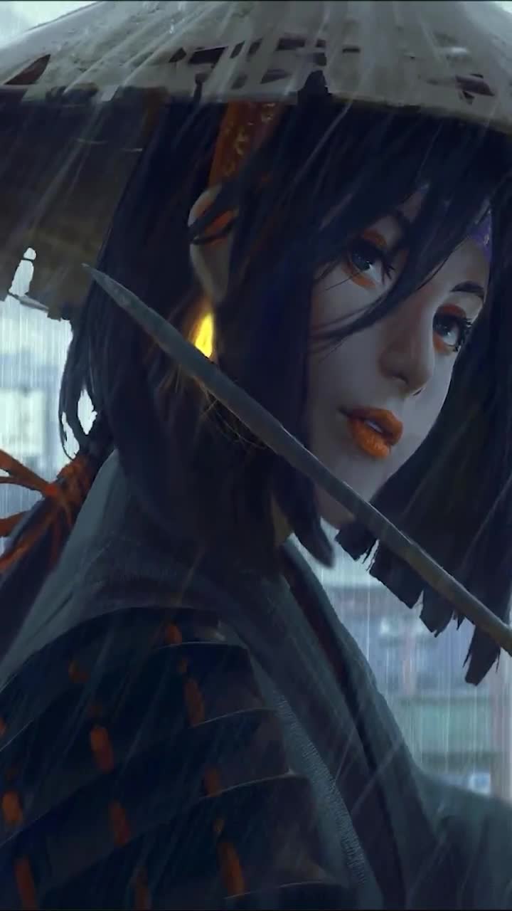 iPhone  Android Travelling Ninja Girl Rain Phone Live Wallpaper