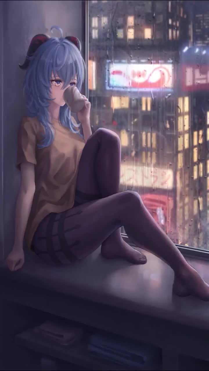 iPhone  Android Ganyu Rainy Night Phone Live Wallpaper