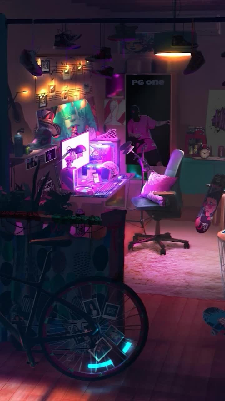 iPhone And Android Lofi Room Neon Lights Phone Live Wallpaper