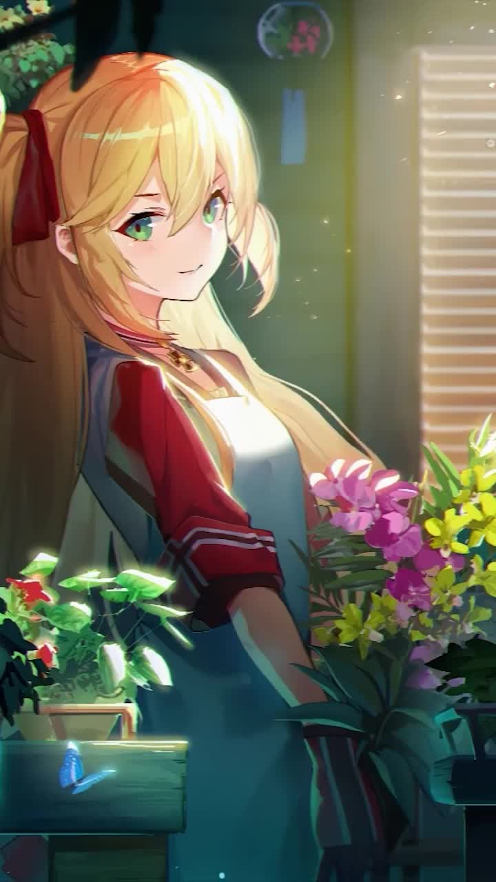 iPhone And Android Anime Girl And Her Flower Garden Phone Live Wallpaper