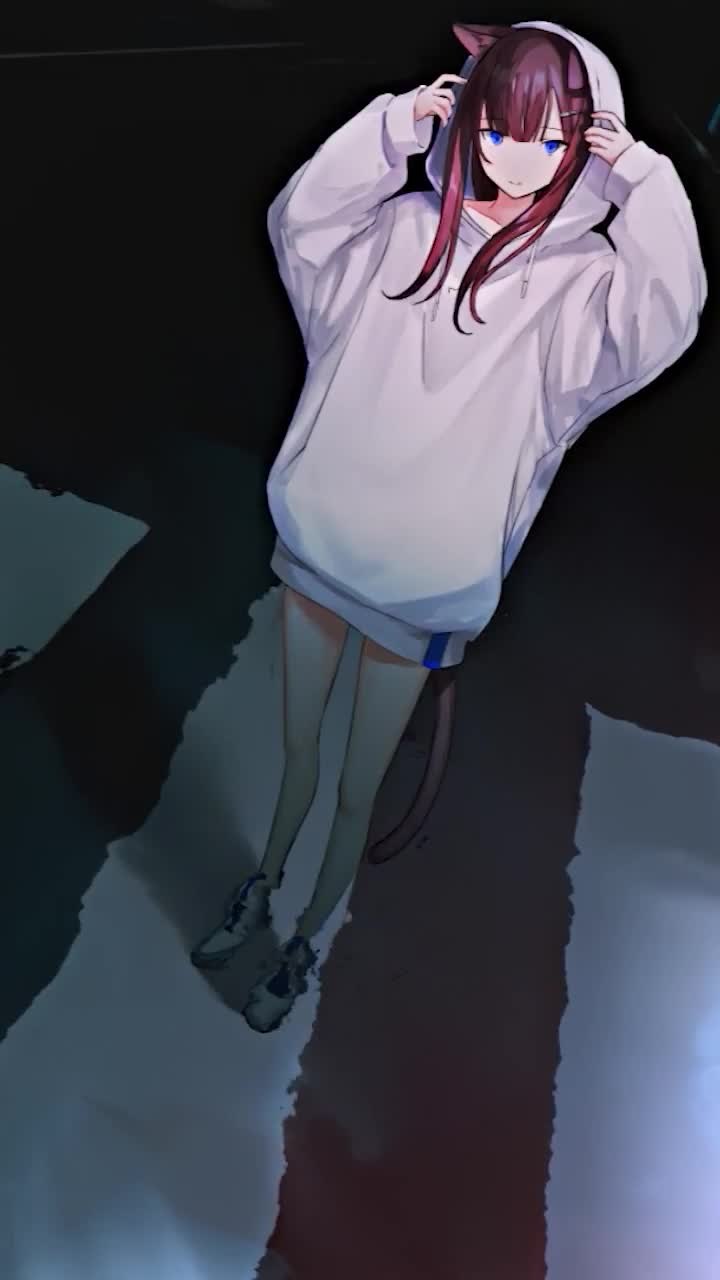 iPhone And Android Neko Girl On Flooded Road Phone Live Wallpaper