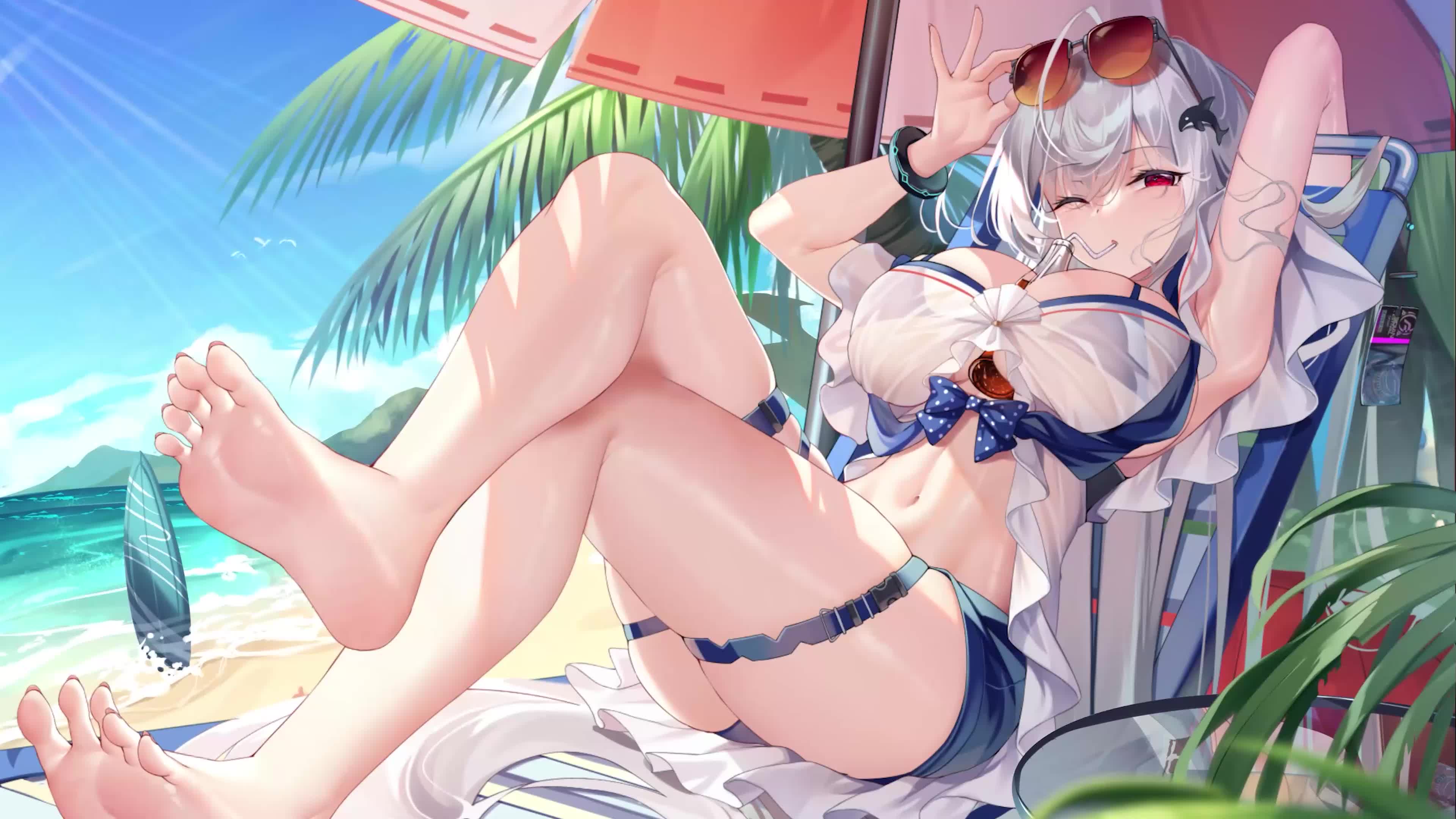 Summer Chill Anime Girl in Beach 4K Live Background