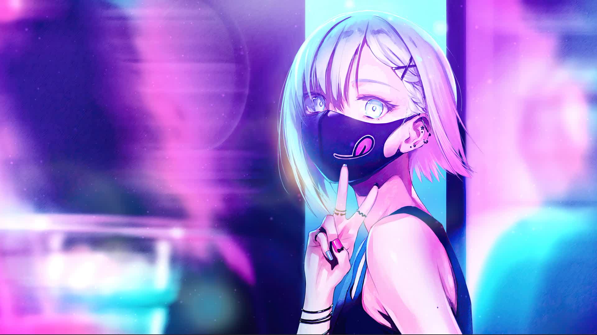 Anime Girl With Mask Purple Live Wallpaper