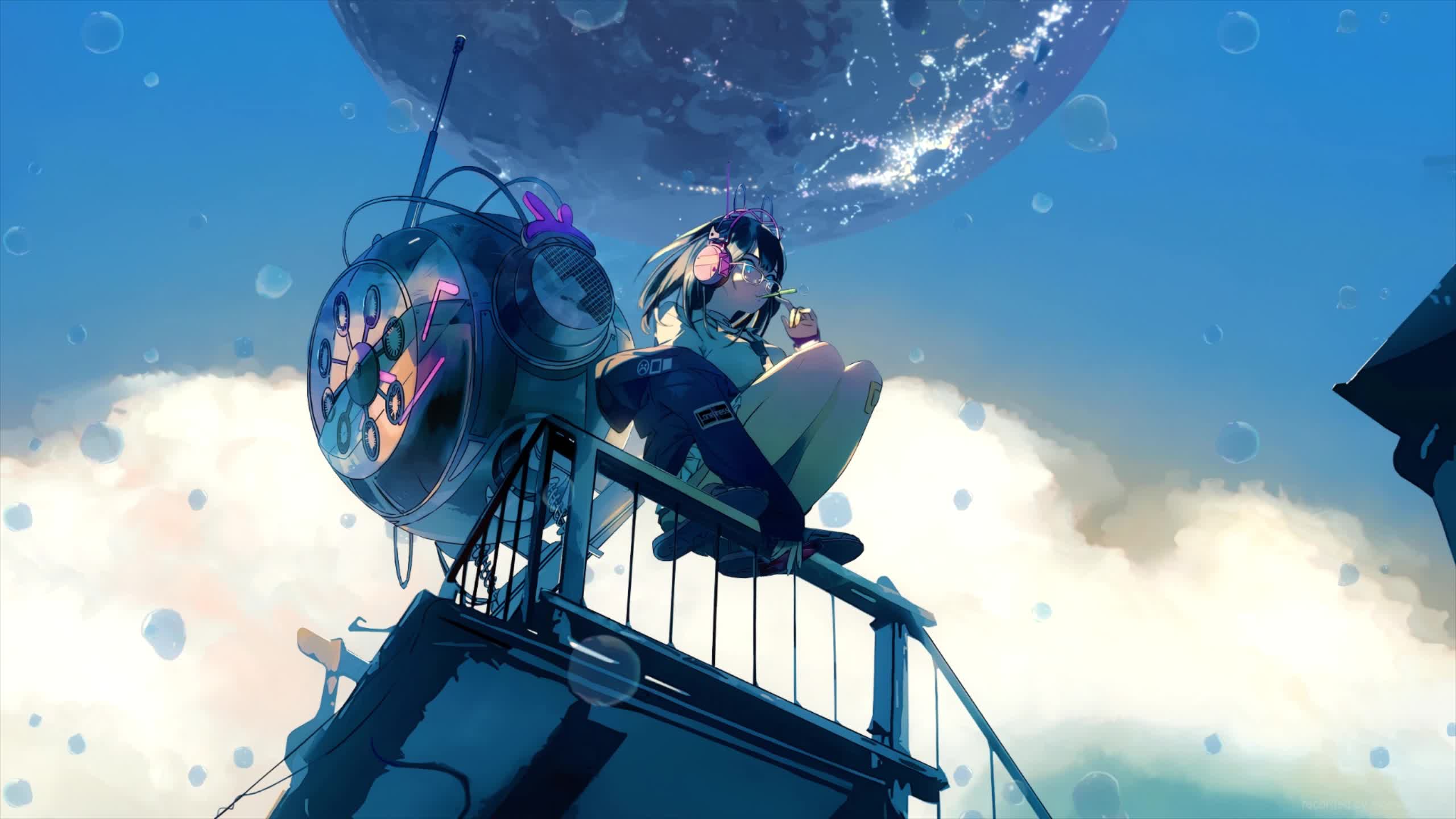 Anime Anime Girl Blowing Bubbles Live Wallpaper