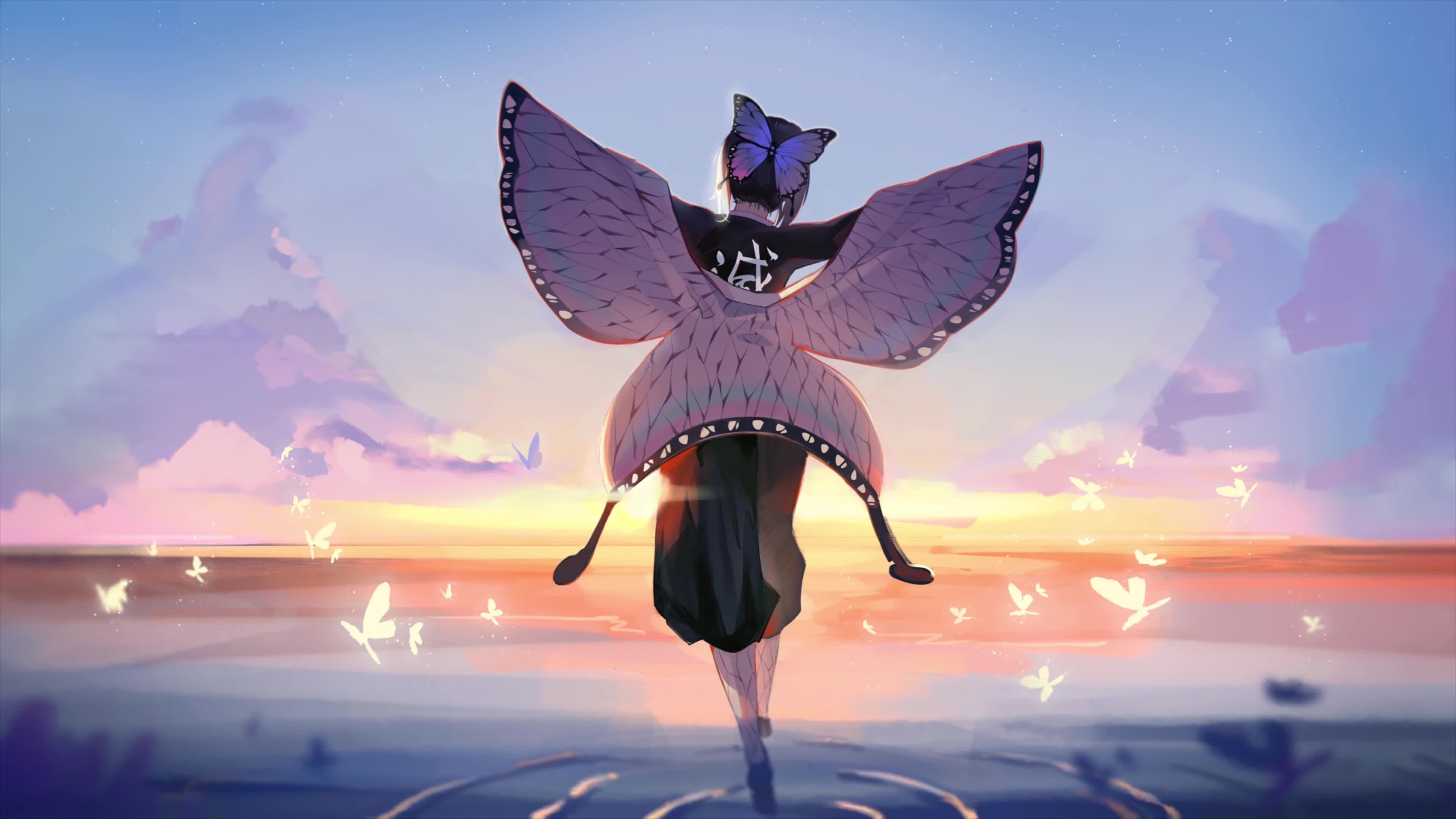 kochou shinobu butterflies ocean demon slayer Live Wallpaper
