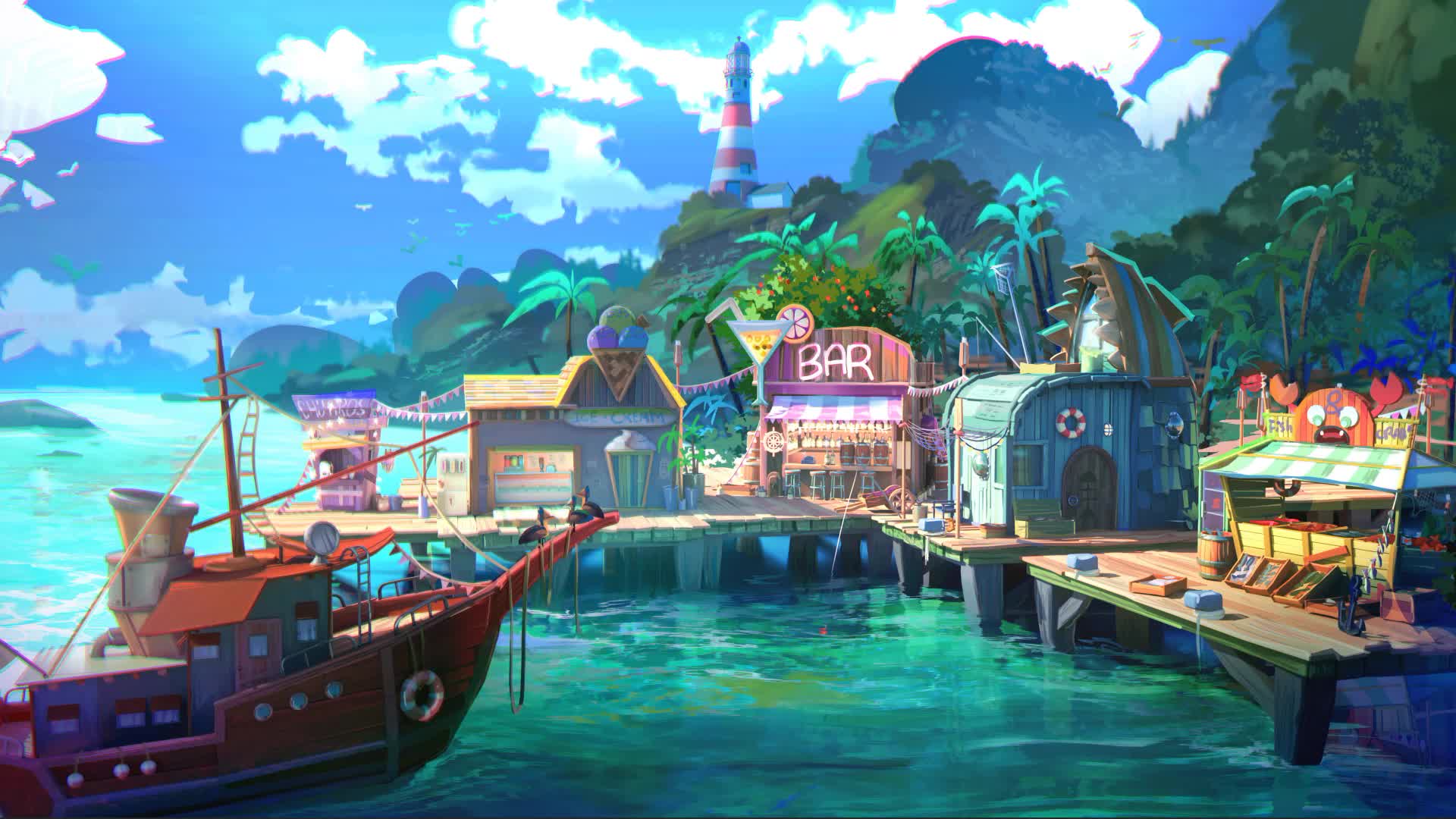 Exotic Tropical Harbor Live Wallpaper