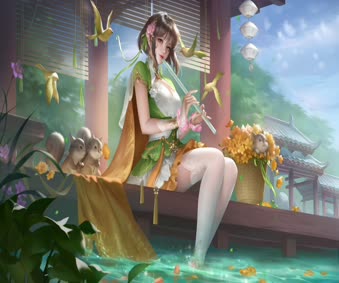 Girl With Flute Animated Wallpaper