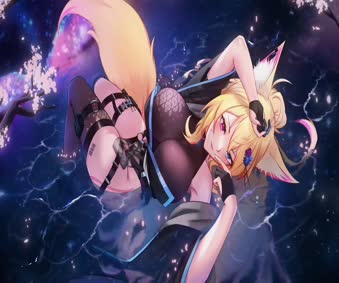 Live Sakura Night Android Kimono Fox Girl 4K Video Wallpaper