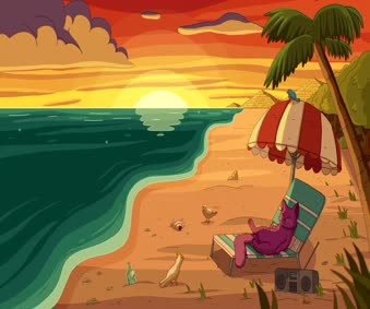 Purple Cat At The Beach Live Wallpaper