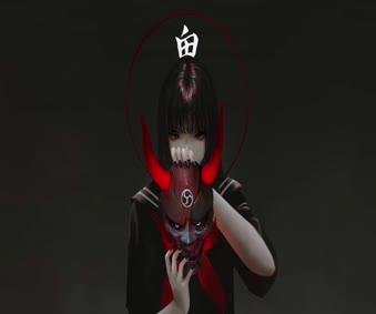 2K Anime School Girl Oni Mask Live Wallpaper