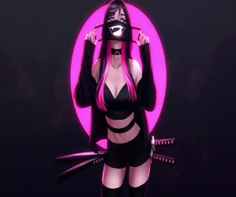 2K Mask Anime Girl Samurai Katana Live Wallpaper