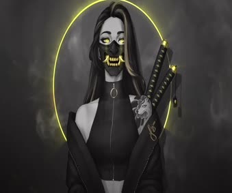 2K Oni Mask Samurai Girl Live Wallpaper
