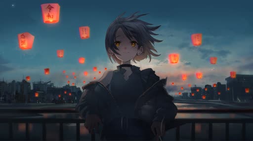 Girl & Lanterns Lively Wallpaper