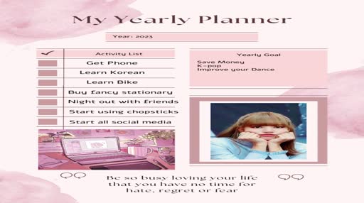 Pink Watercolor Minimalist Lined Yearly Planner