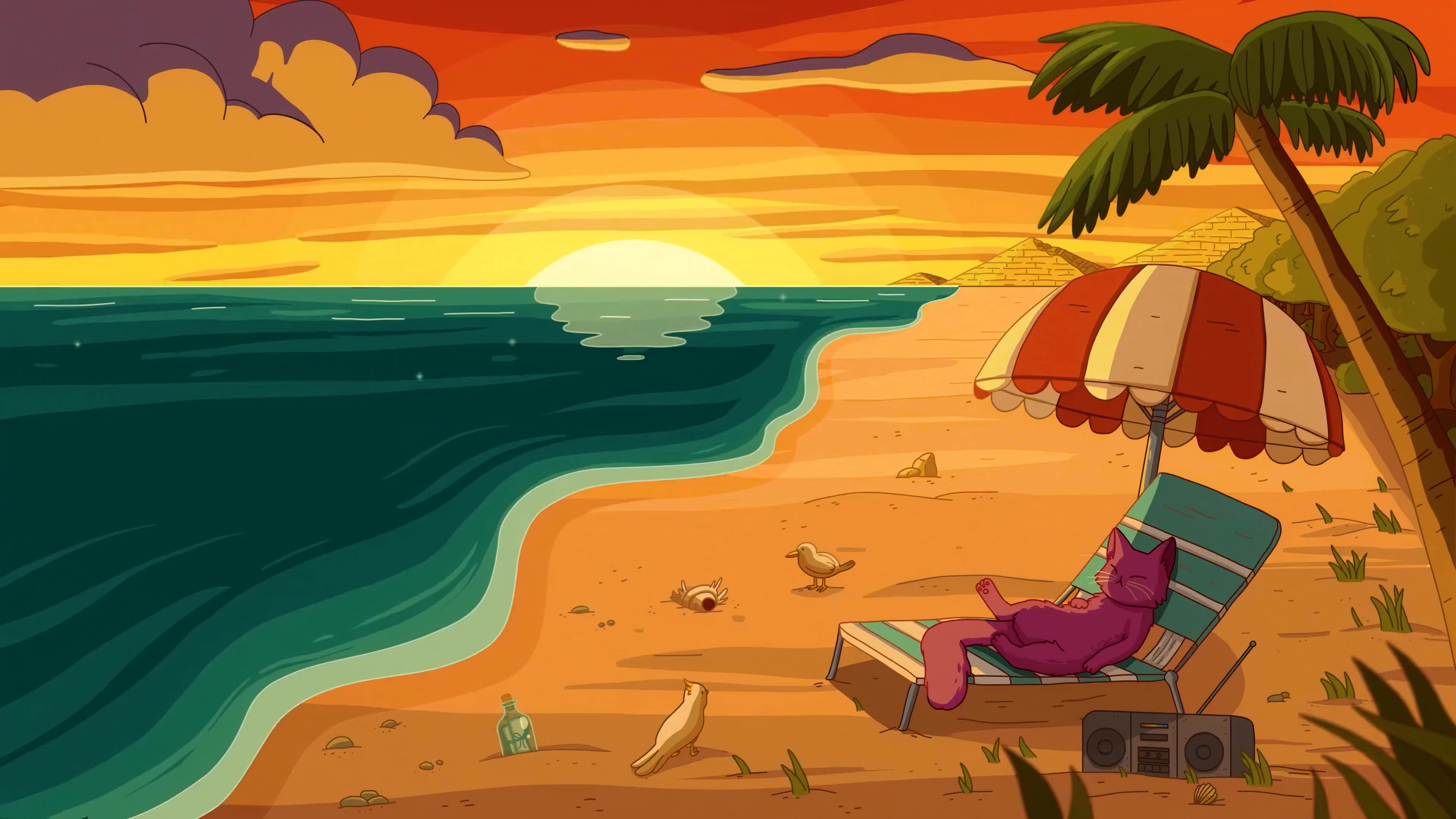 海滩上的紫猫 4k60fps