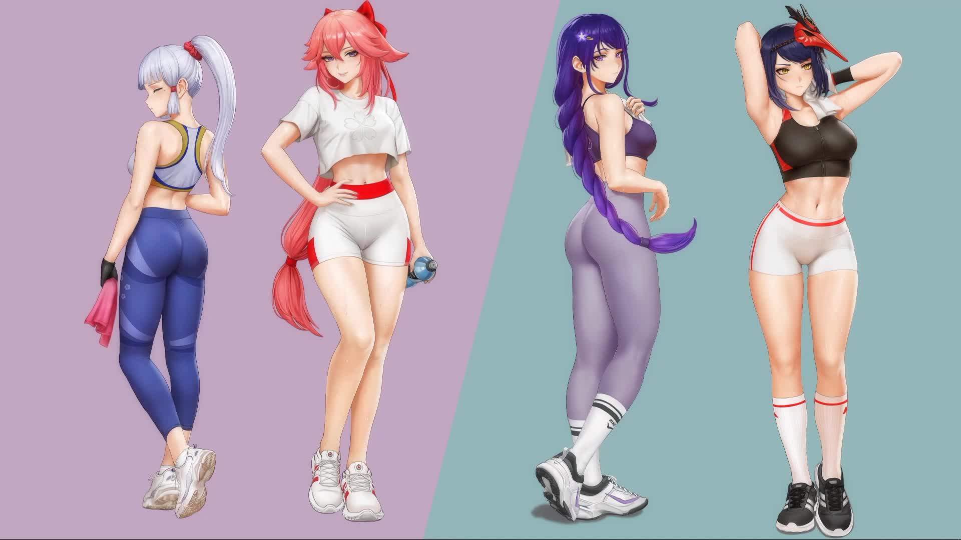 原神 雷电将军、九条裟罗、神里绫华、八重神子 运动服-Genshin Impact （试作303) Live Wallpaper