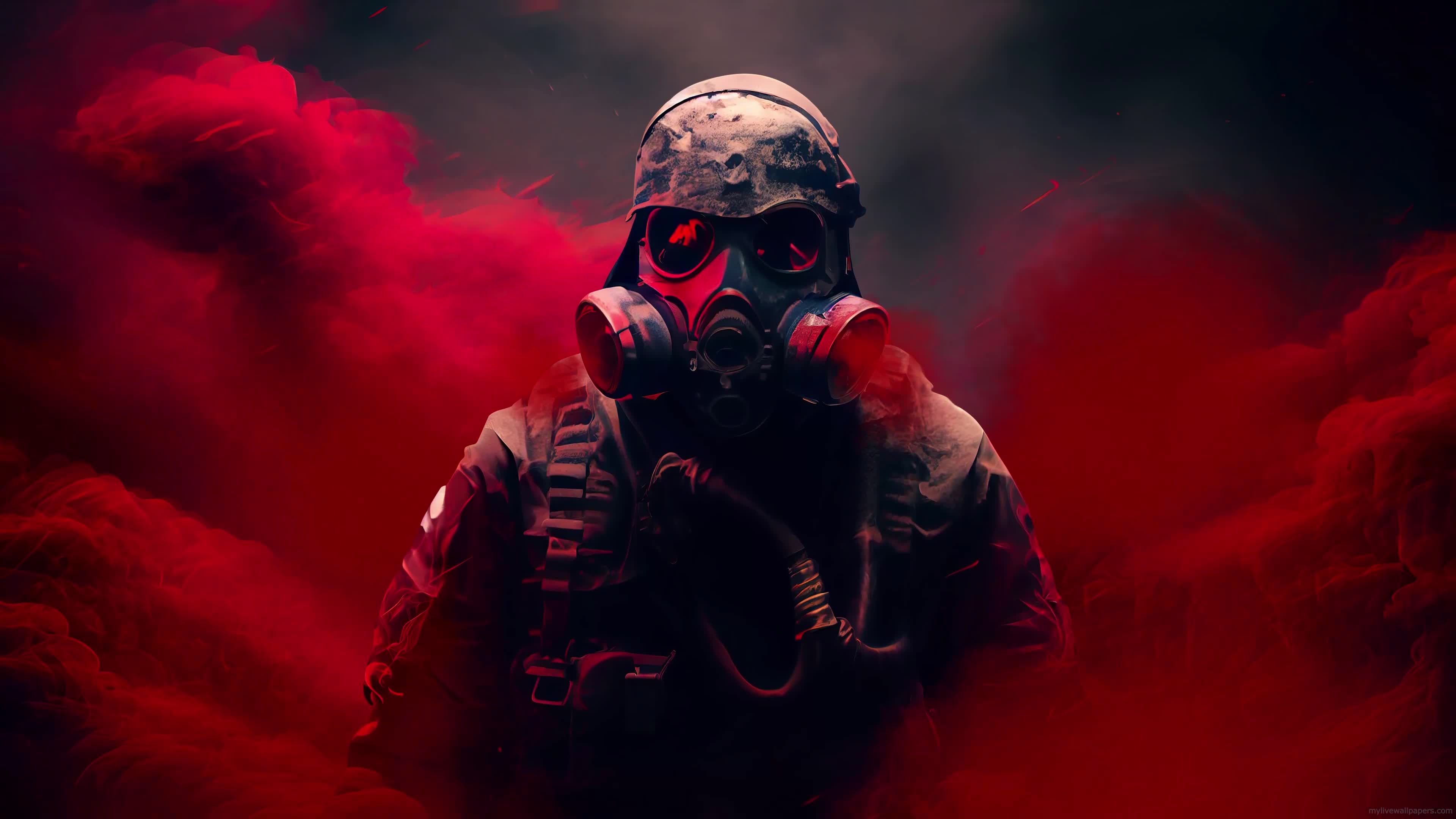 Gas Mask Red Smoke 4K Live Wallpaper
