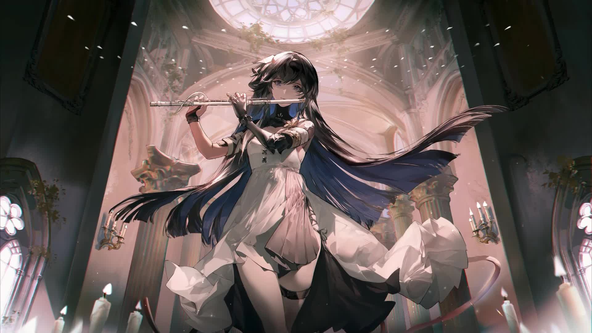 Anime girl flute rain android live wallpaper