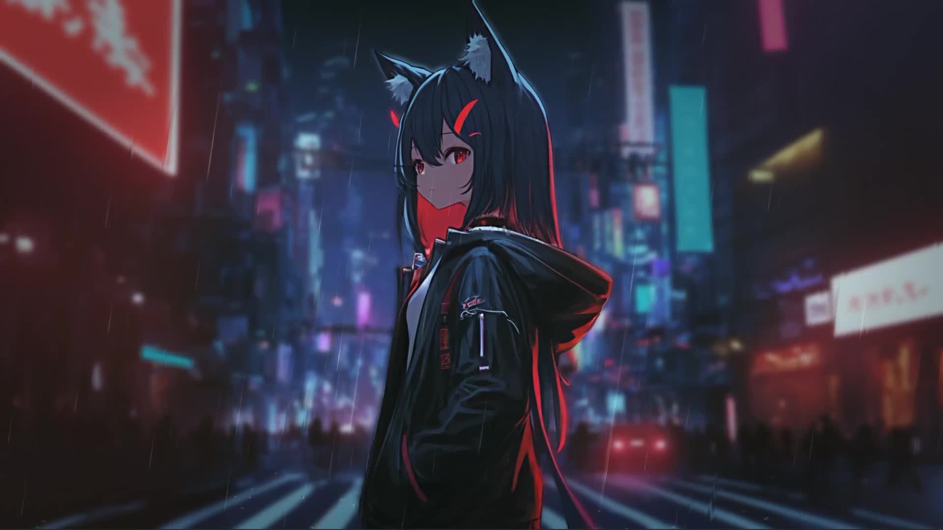 Cyberpunk Neko Moving Wallpaper