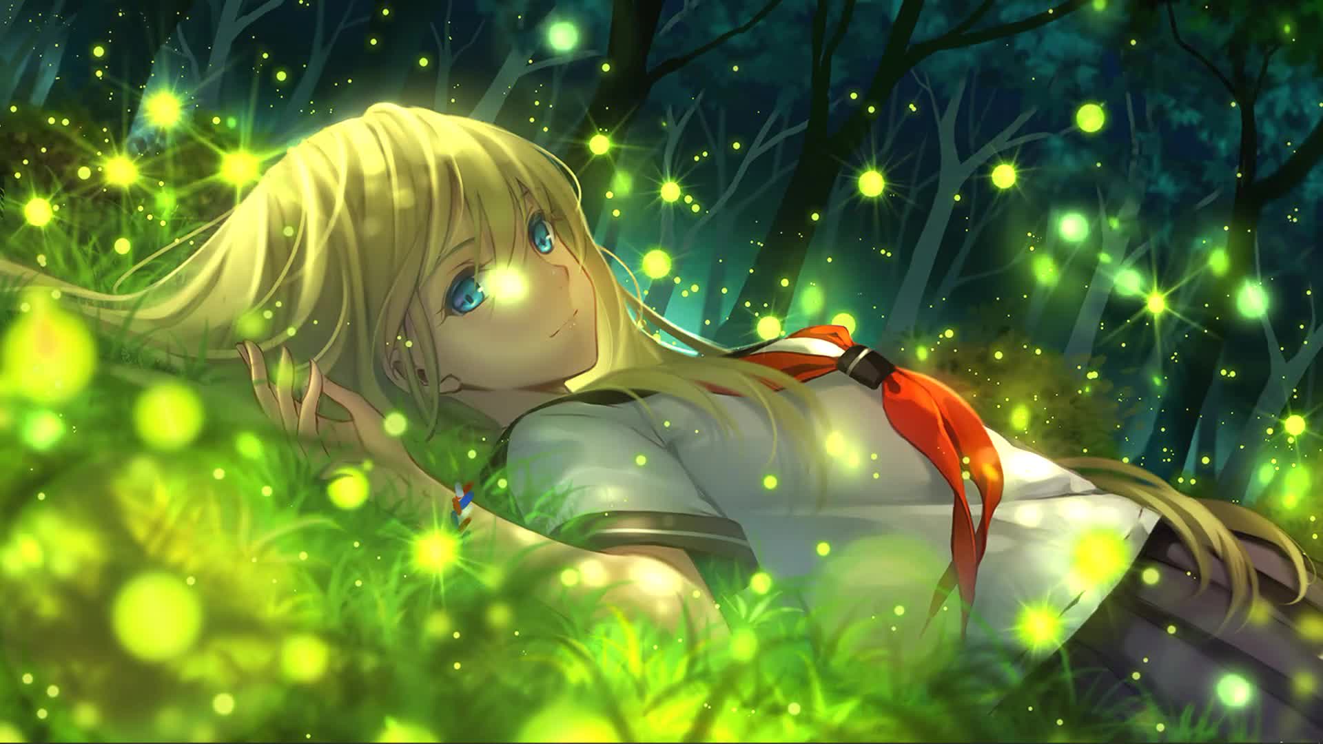 Anime Girl Grass Animated Wallpaper