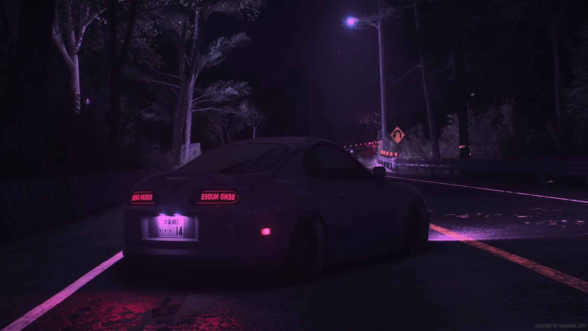 Toyota Supra Purple Neon Night Forest Road Live Wallpaper