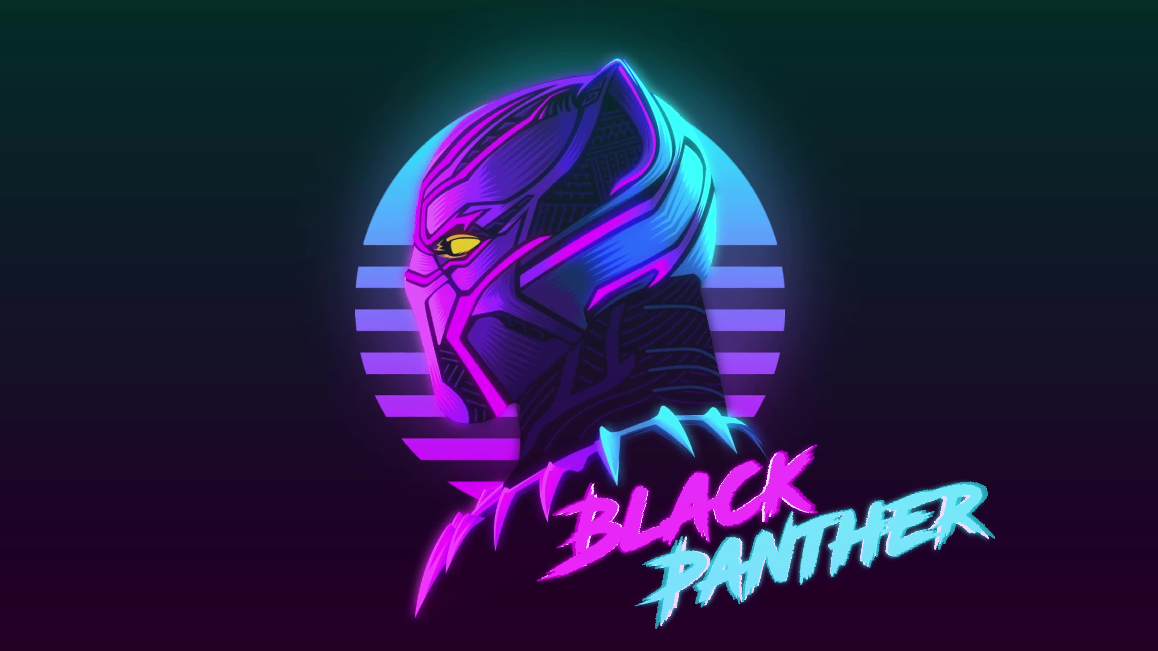 Black Panther Retrowave 4K Live Wallpaper