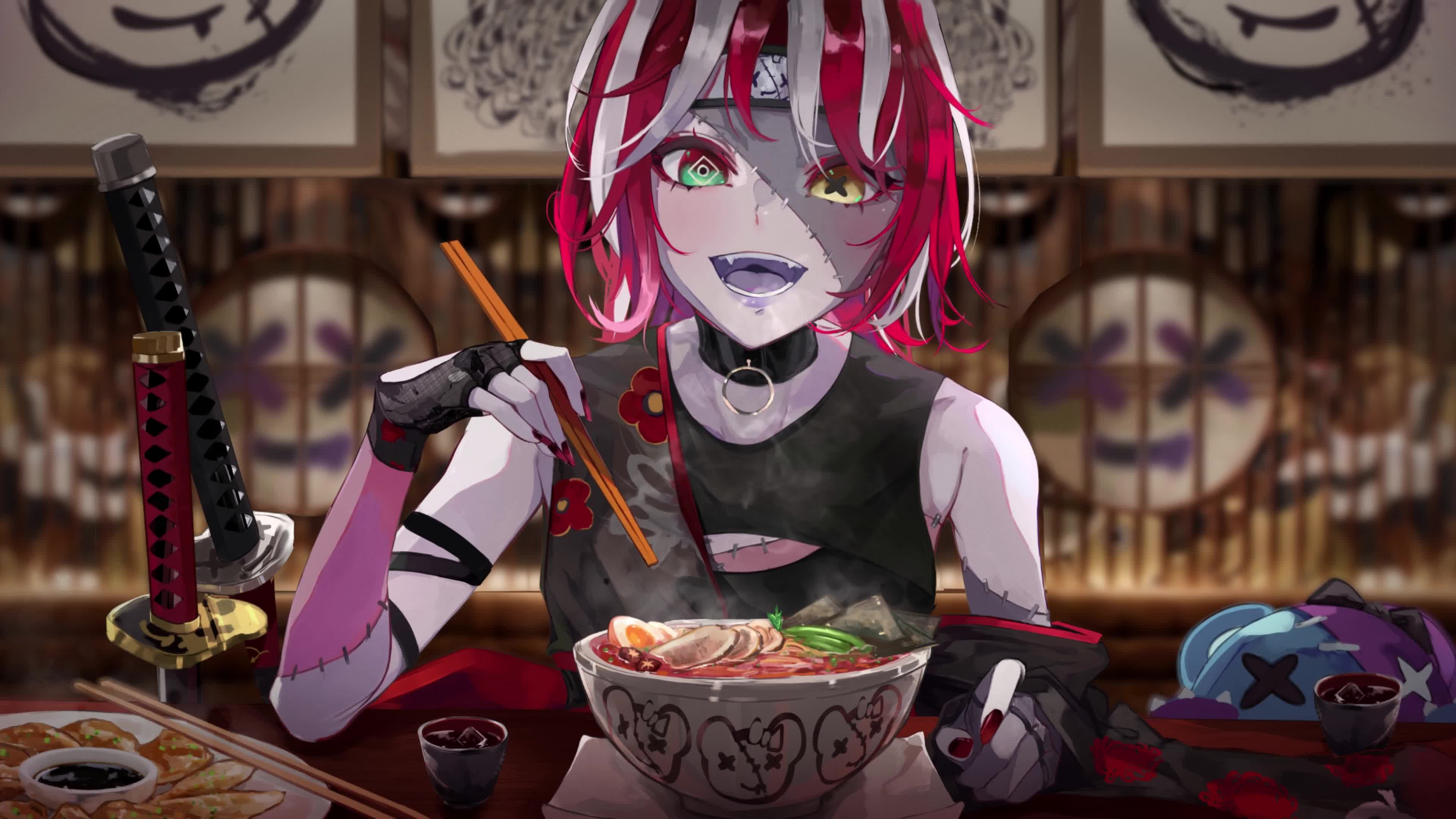 Kureiji Ollie Eating Ramen 4K Live Wallpaper