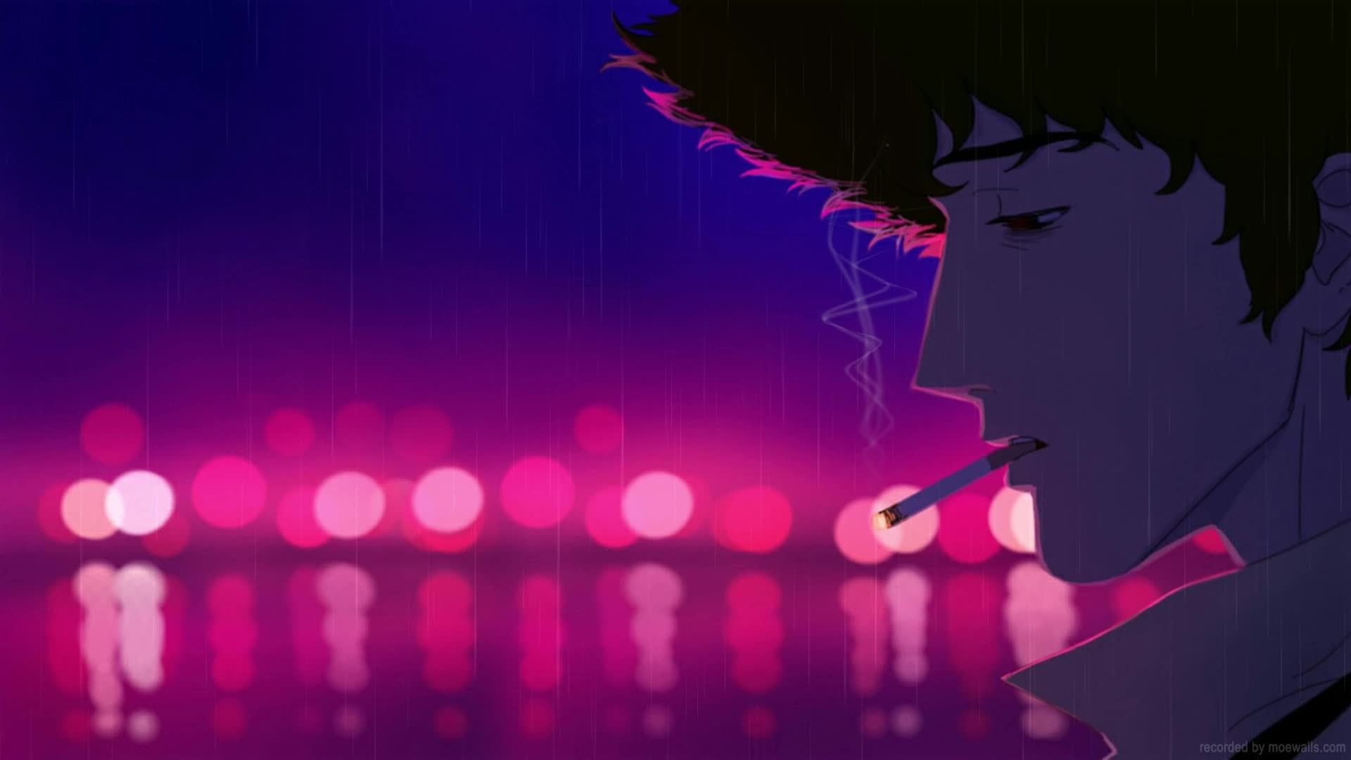 Spike Spiegel Smoking In The Rain Cowboy Bebop Live Wallpaper