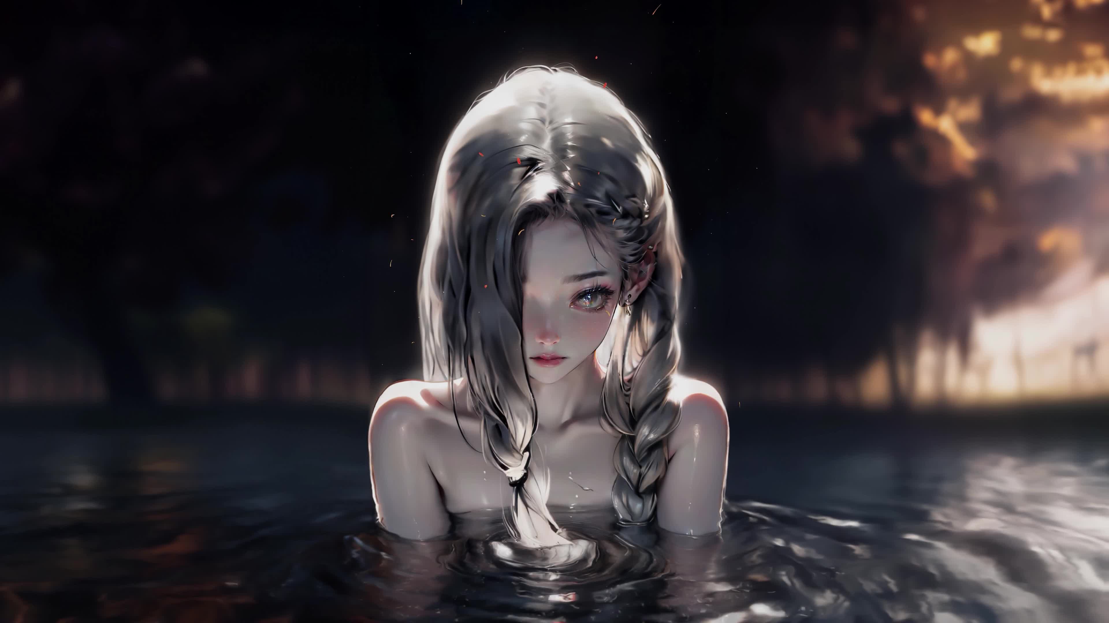 Pretty Girl in Lake 4K Live Wallpaper