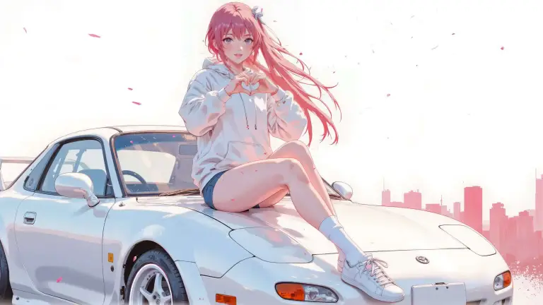 Pink Hair Girl on Car Live Wallpaper
