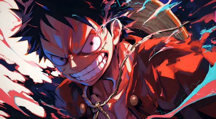 One Piece - Luffy Intense Grin Red Aura Live Wallpaper