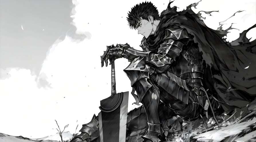Berserk - Guts Black Swordsman Monochrome 4K Live Wallpaper