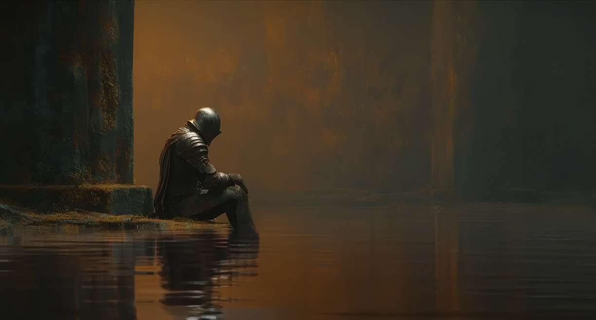 Lonely Knight Resting - Dark Fantasy Reflection Live Wallpaper