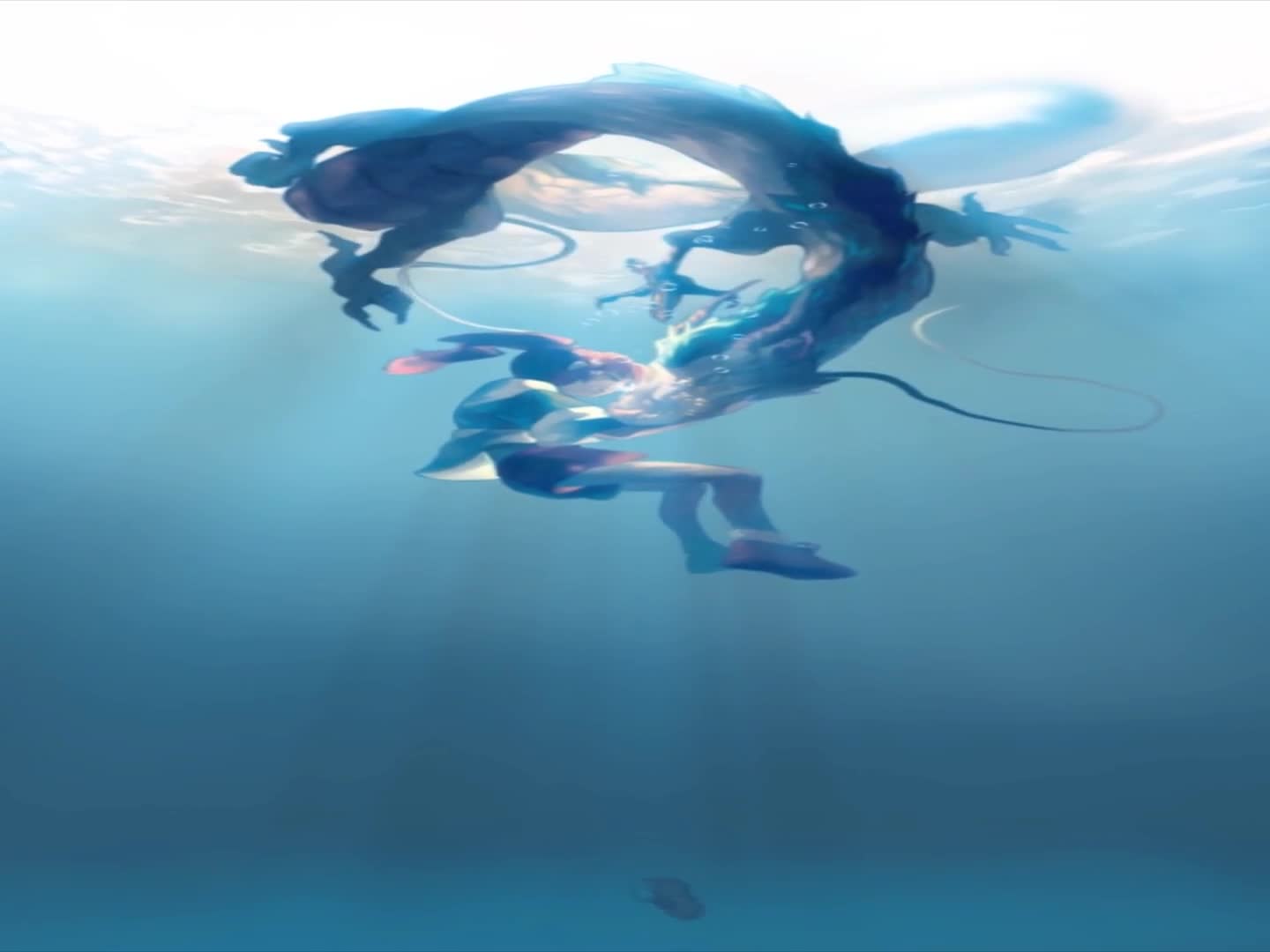 Girl with Dragon in the Ocean Anime Live Wallpaper