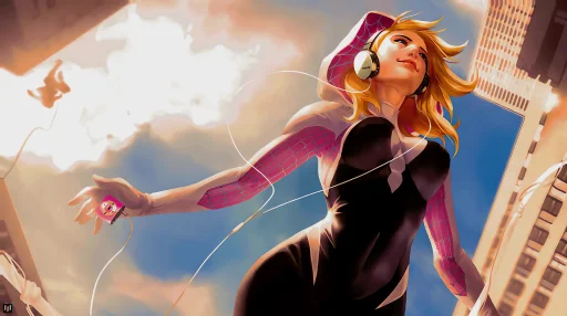 Spider-Gwen With Headphones