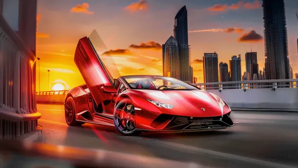 Red Lamborghini and City View Live Wallpaper