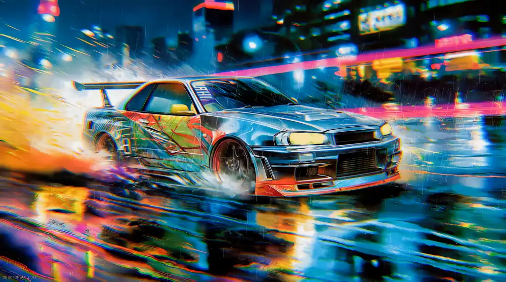 Nissan Skyline GT-R R34 Drifting Night City Live Wallpaper