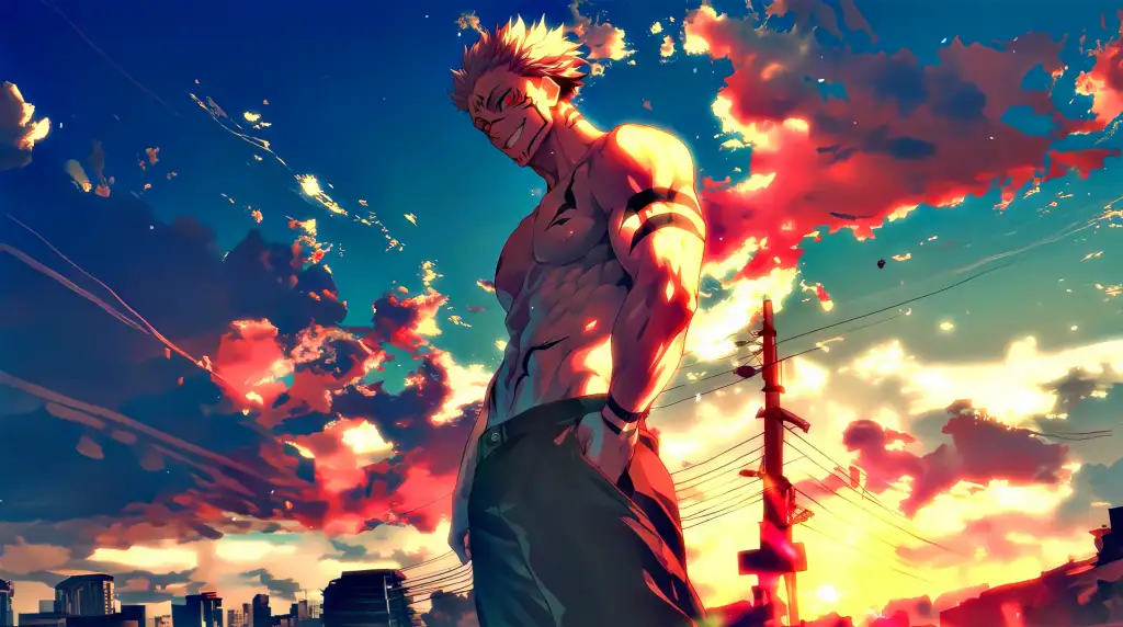 Sukuna at Sunset: Shibuya Scene 4K Art Live Wallpaper
