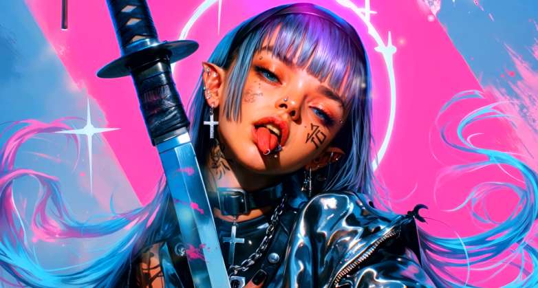 Cyberpunk Elf Girl with Katana Live Wallpaper