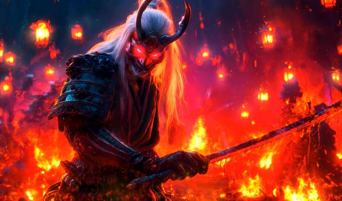 Fiery Oni Samurai - Demon Live Wallpaper