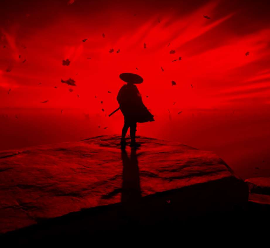 Red Samurai on the Cliff Live Wallpaper