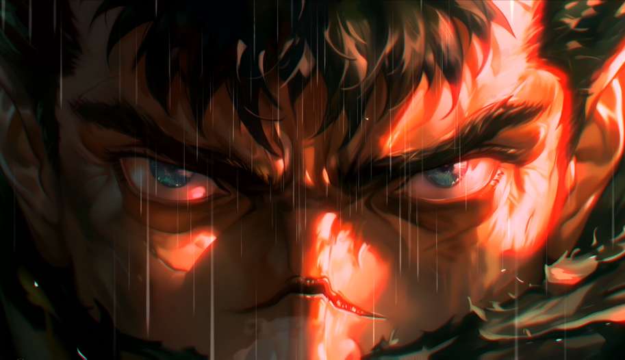 Berserk - Guts Intense Rage in Rain 4K Live Wallpaper